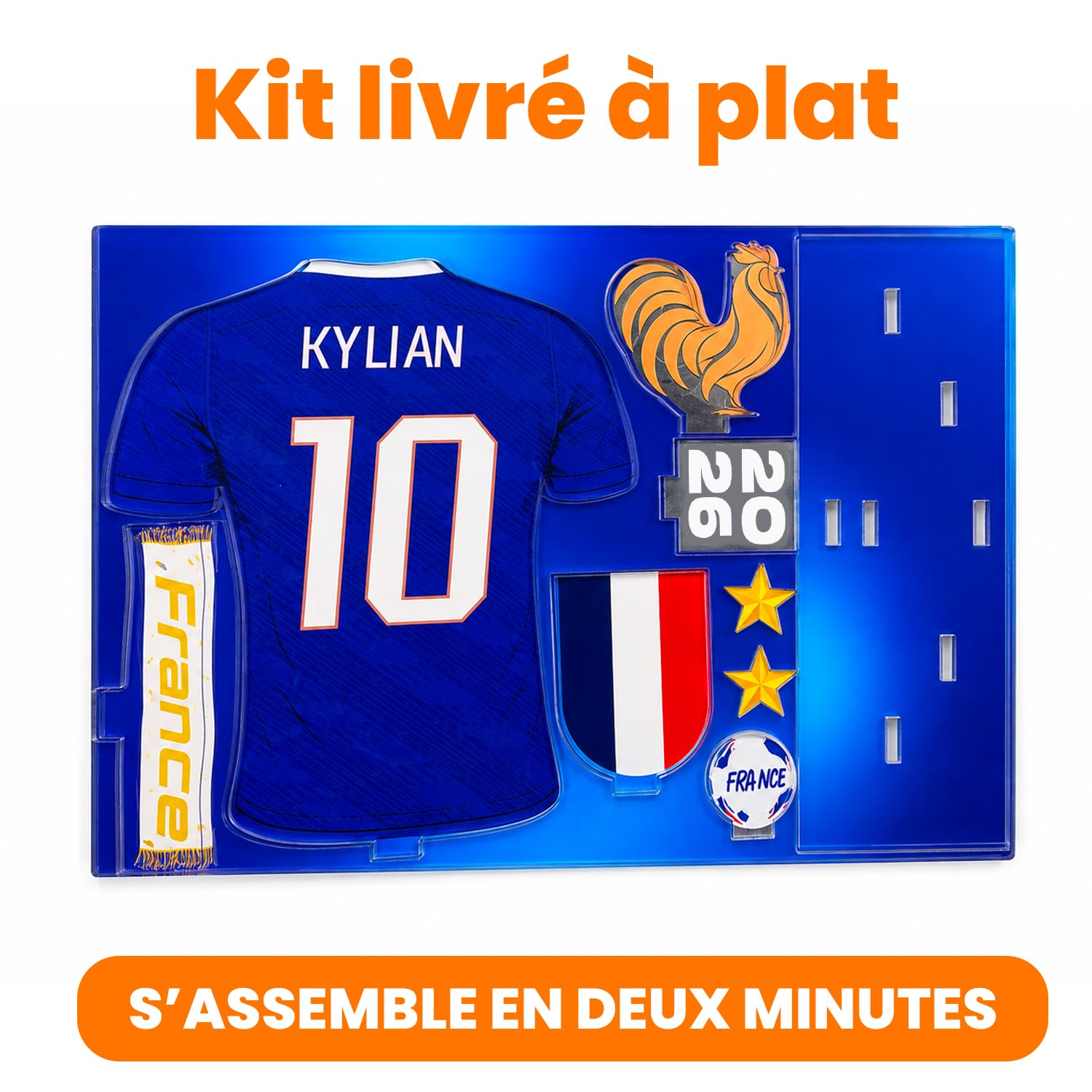 Kit Acrylique 3D Football France – Personnalisable Prénom & Numéro – Coupe du Monde 2026 – Décoration Supporter – Fabriqué en France (Bleu) | Personnalisable – Prénom & Numéro au choix