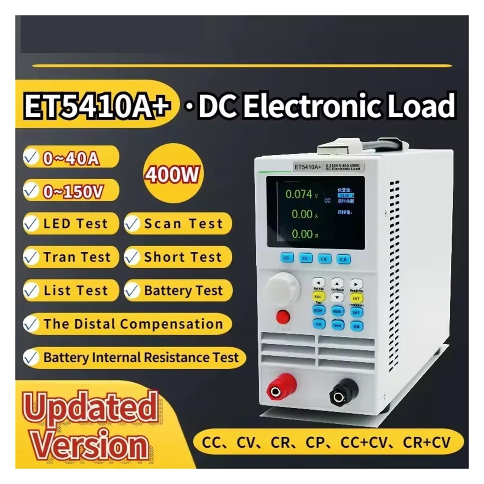 ET5410A+ ET5420A+ Elektroniczny tester obciążenia DC, programowalny zasilacz USB 500 V 40 A 400 W Cyfrowy tester obciążenia CC CV CR CP Pomiar rezystancji(ET5410A)