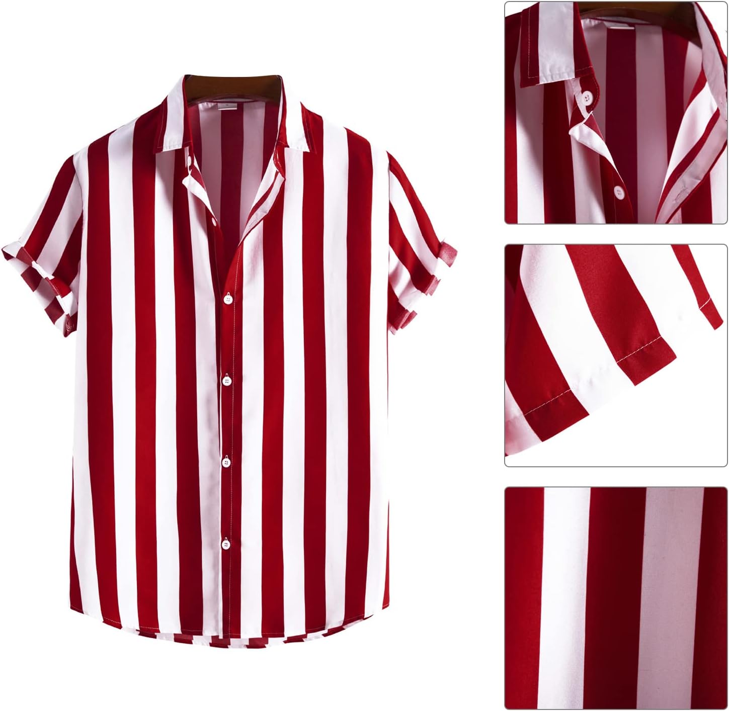 OLEMEK Men's Casual Shirts Short Sleeve Button Down Shirt Summer Beach Hawaiian Striped Shirt - Image 5