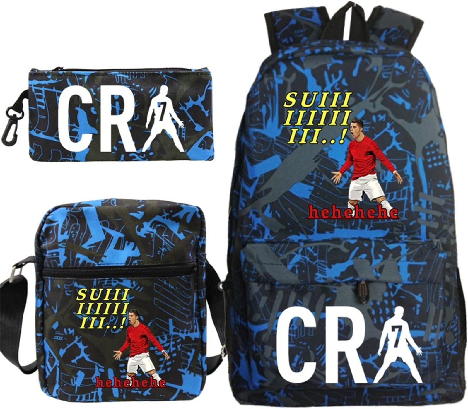 SAZAO Student Cristiano Ronaldo School Bookbag Travel Laptop Backpack Shoulder Bag Pencil Case Set Casual Daypack for Kid