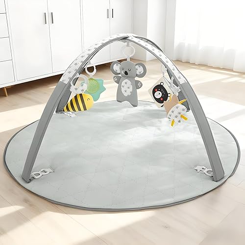Miniatura 4 de LADIDA Gimnasio de juegos para bebés, tapete de actividad, tapete de juego de 3 etapas acolchado con juguetes basados en STEM para el desarrollo de