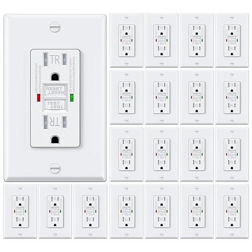 Vista 23 de ELECTECK Paquete de 5 salidas GFCI de 15 amperios, resistentes a manipulaciones (TR), receptáculos GFI de autoprueba con indicador LED, interruptor