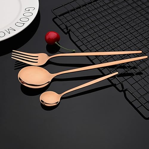 Miniatura 4 de JASHII Juego de cubiertos de 40 piezas, acero inoxidable para cocina, hotel, restaurante, básicos, servicio para 8, pulido espejo, oro rosa