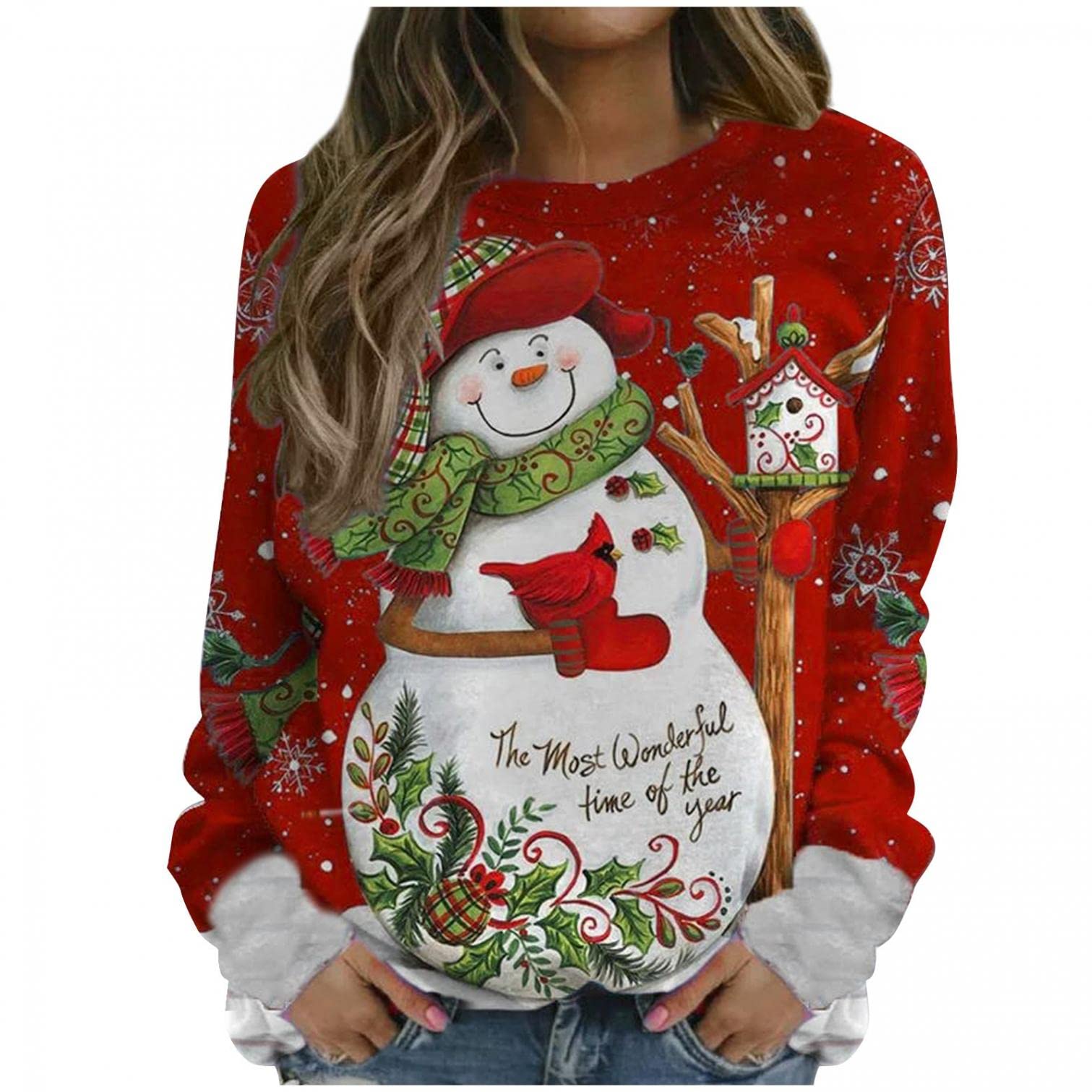 Ladies Christmas Jumper Funny Graphic Santa Claus Snowman Xmas