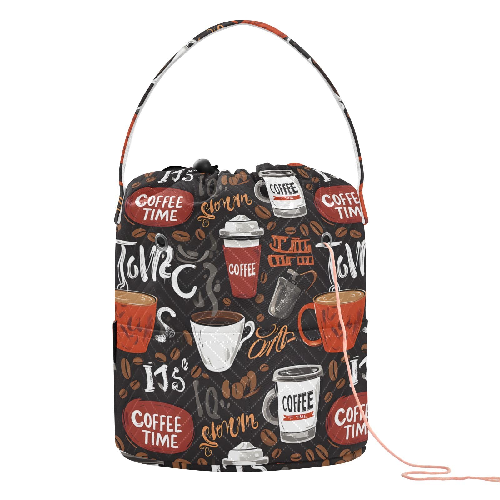 Yarn Storage Bag Small Crochet Bag Knitting Bag Organizer Coffee Time Brown Yarn Bags for Crocheting Basket