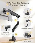 MonTEK Arme mono-écran, bras de ressort mécanique pour écrans ultra larges de 17 à 40 po, support de bureau réglable 26.4 lbs avec pince C/montoir de bureau Grommet, VESA 75/100mm, MA1011BK