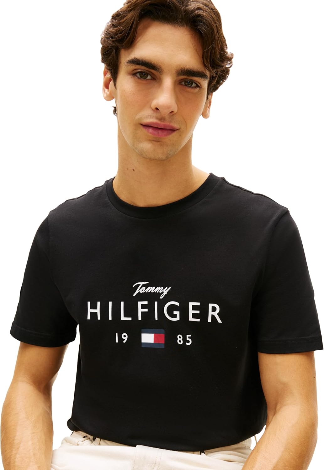 Tommy Hilfiger Men's Short Sleeve Cotton Graphic T-Shirts with Printed Script and Flag Logo