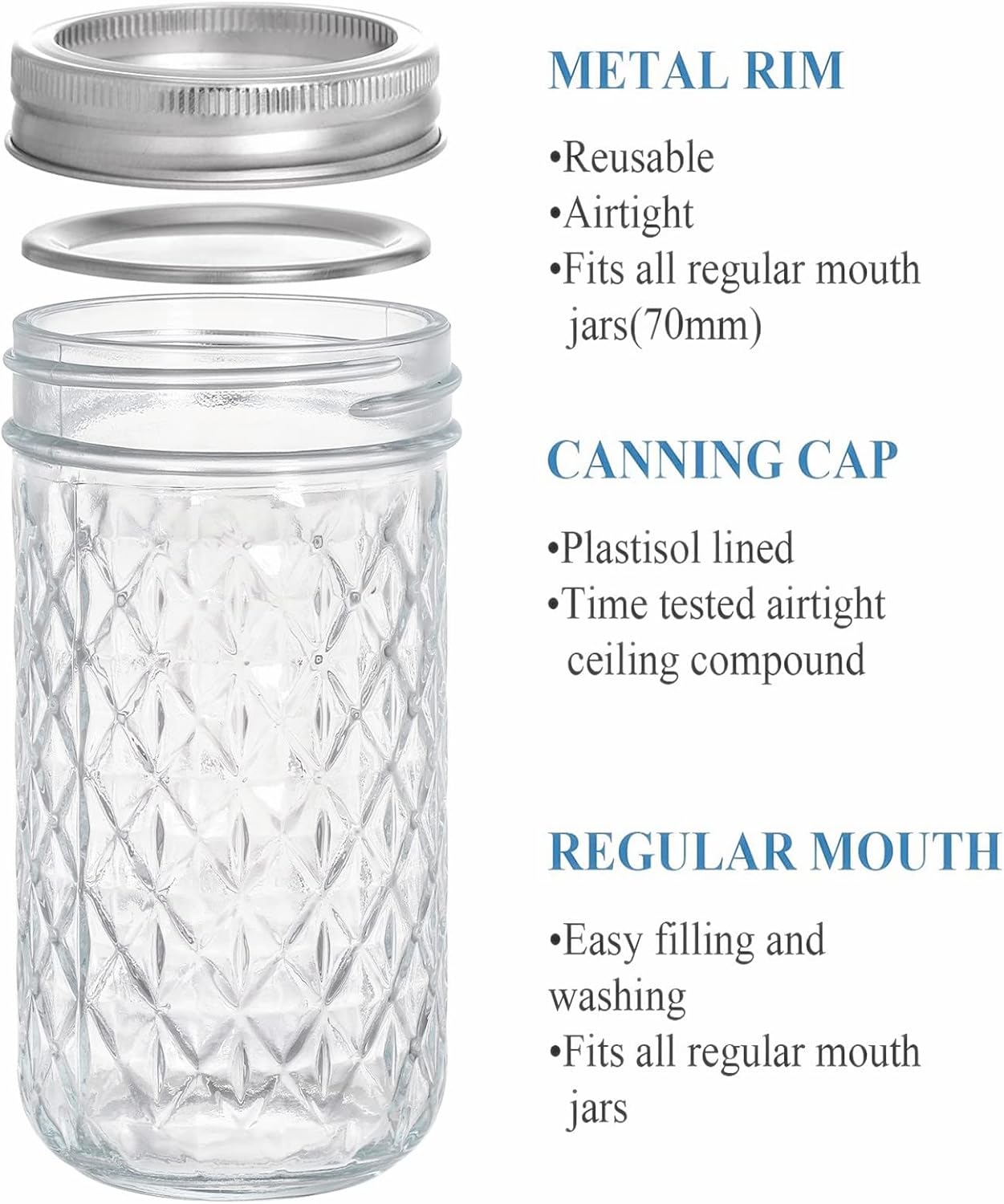 Tebery 12 Pack Mason Jars Canning Jars, 12 OZ Jelly Jars With Regular Lids and Bands For Canning, Freezing, Preserving, Beverages & Jar Decor