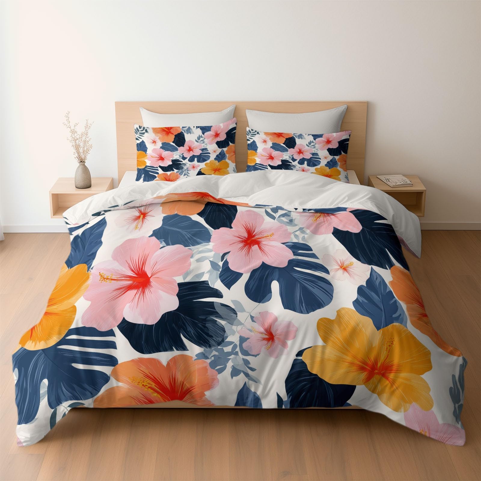 Parure housse de couette motif fleur dessin main en microfibre supérieure