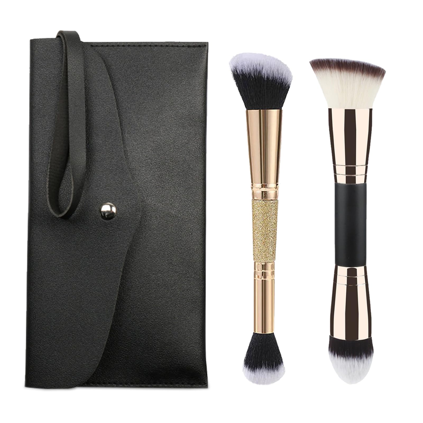 FECOVANTI Professional Makeup Brushes Duo End Foundation Contour Powder and Liquid Contour Makeup Brush Set Gold Penant
