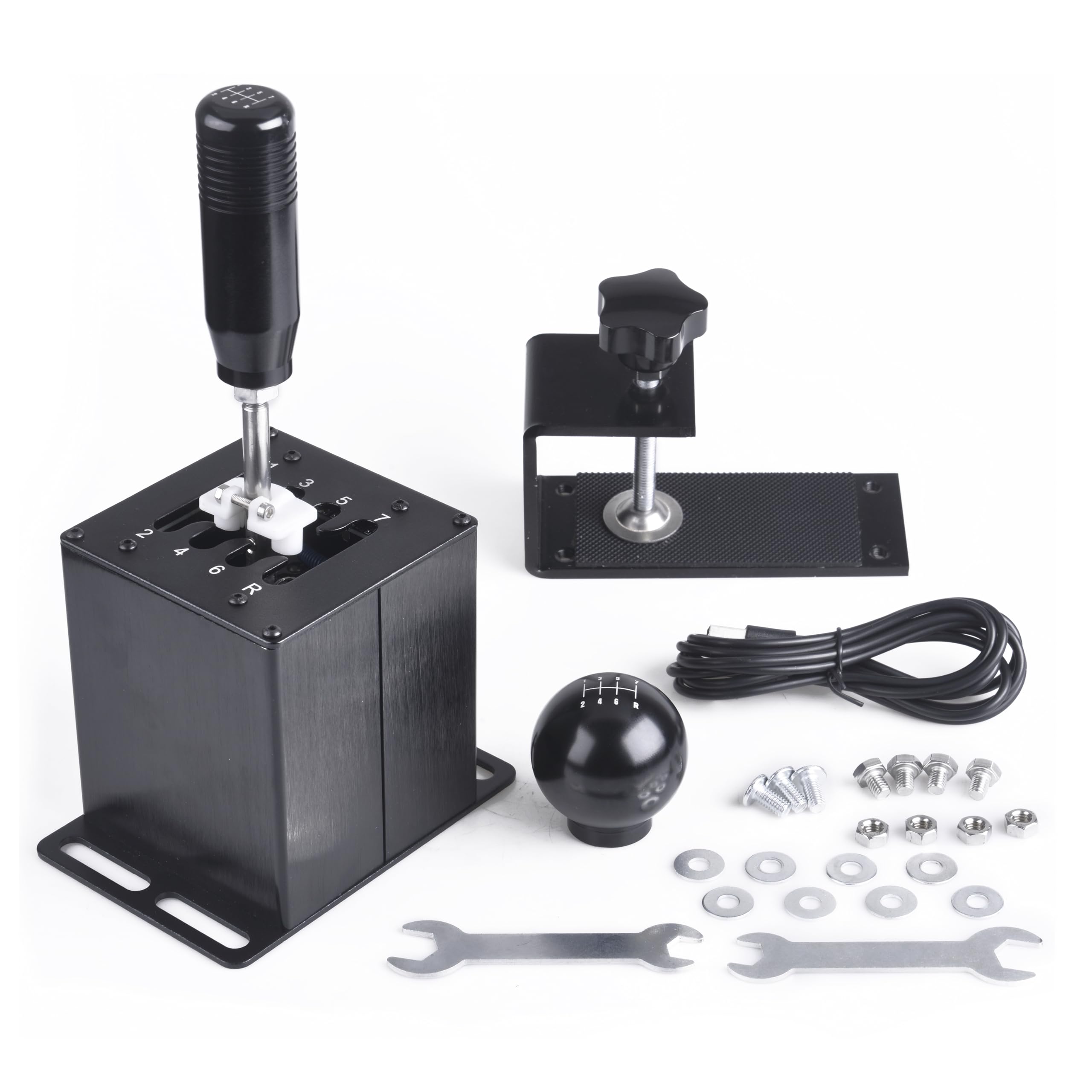CNRAQR PC USB Simulator Shifter 7+R H Gear Shifter with L Shape Clamp Set for Gear shift PC Windows Steering Compatible with G29/G27/G25/G920, T300RS/GT Wheel