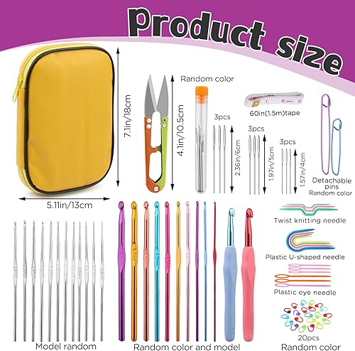 Miniatura 68 de IMZAY Juego de 110 ganchos de ganchillo, juego de agujas de ganchillo con estuche de almacenamiento, agujas ergonómicas para tejer romas, marcador