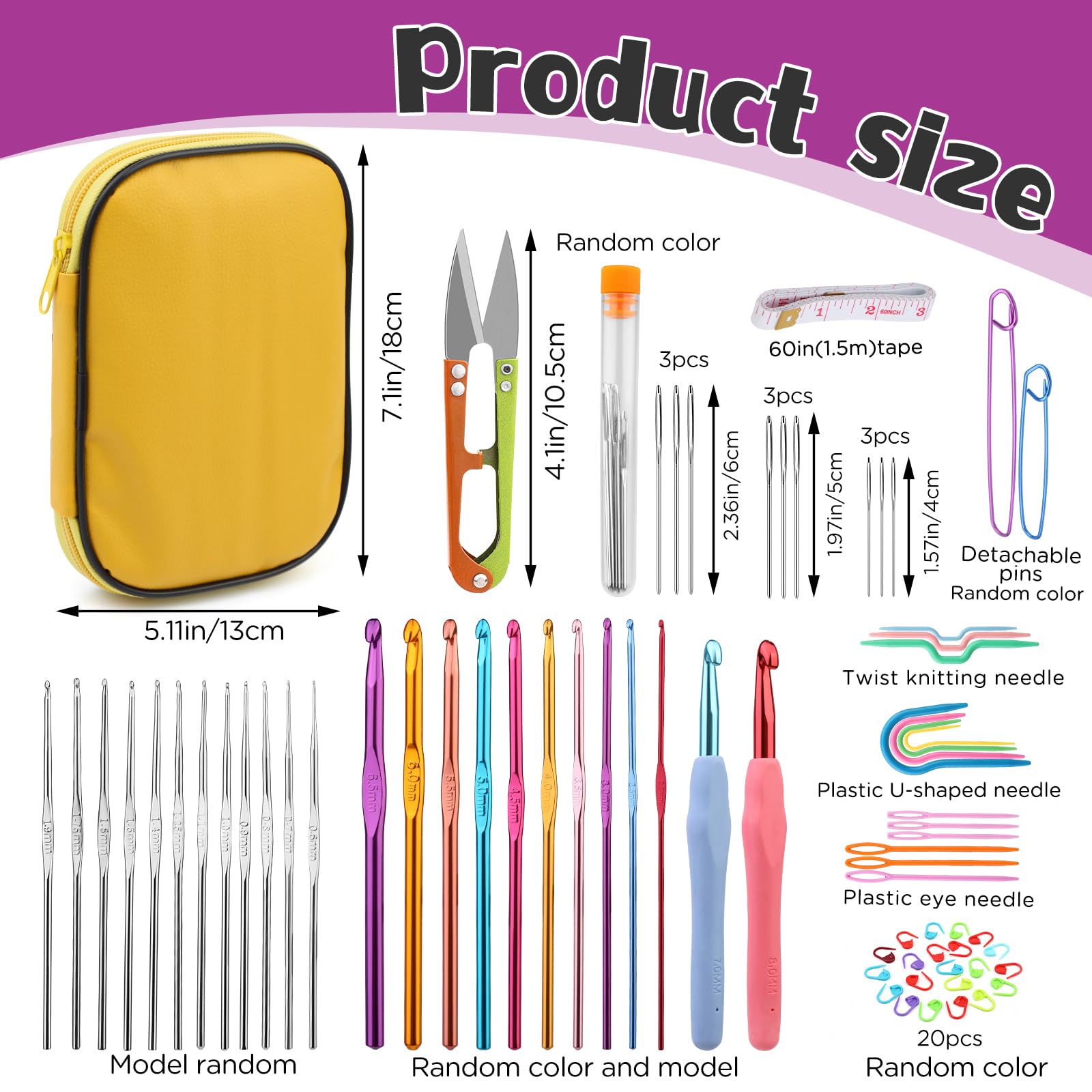 ZEYUMEE IMZAY - Juego de 66 agujas de ganchillo, kit de ganchillo con estuche de almacenamiento, agujas de tejer ergonómicas, agujas romas, marcador de puntada, herramientas de arte para principiantes