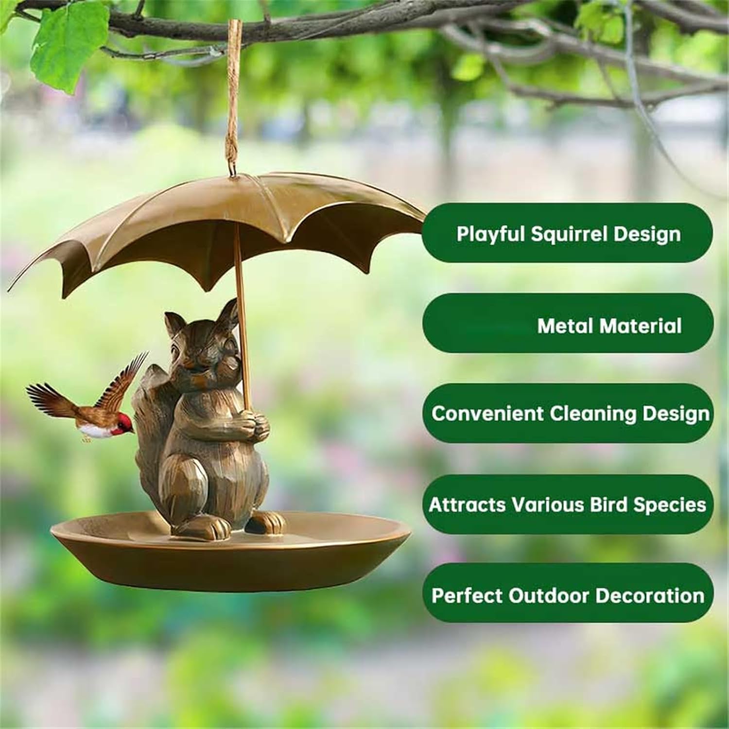Comedero para pájaros con paraguas para ardillas, gatos y perros, comedero para pájaros para colgar al aire libre, decoración de jardín y patio