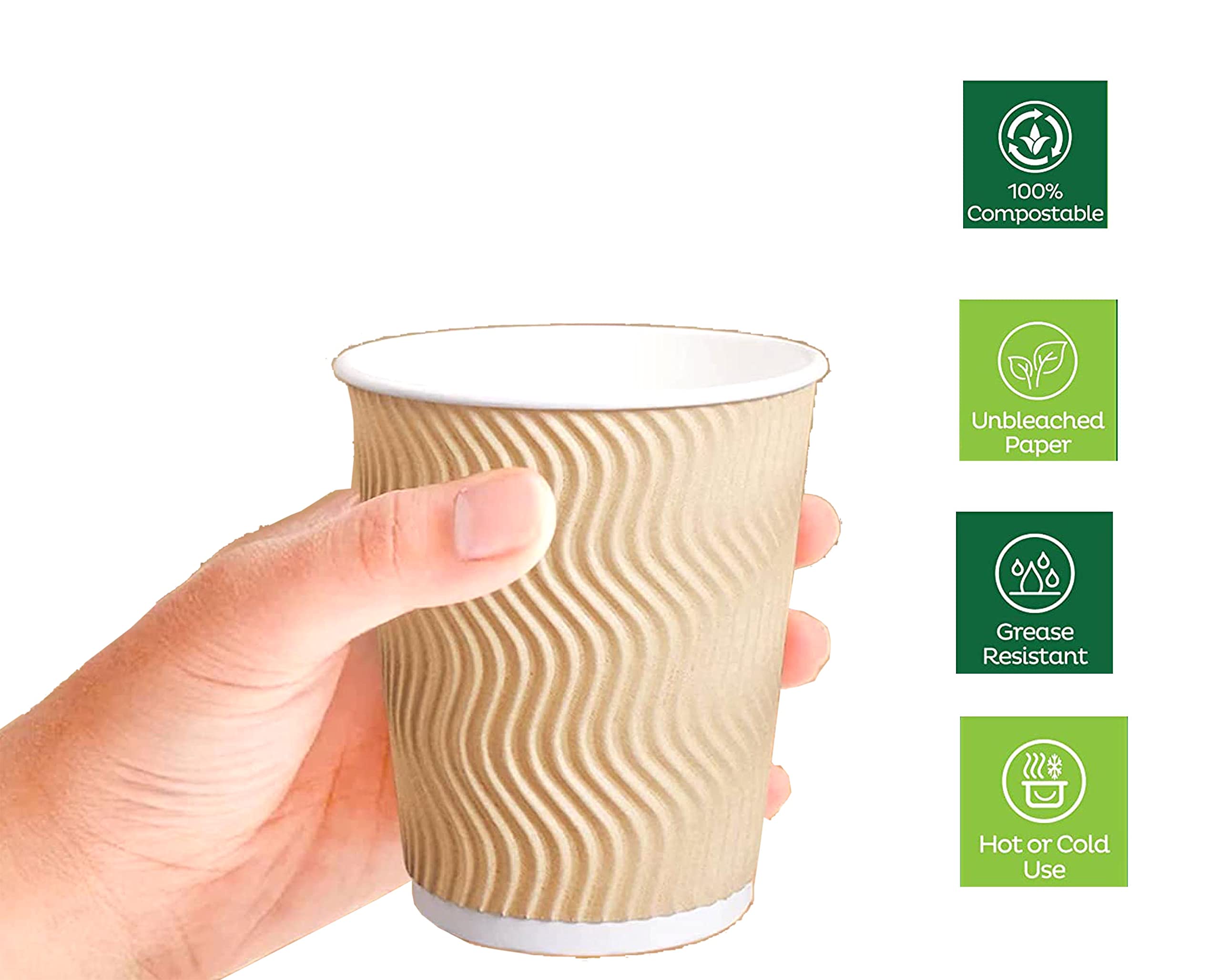 zig zag Tazze di carta usa e getta ecologiche, 150 ml, ideali per caffè e tè in feste, barbecue, viaggi ed eventi, confezione da 500 pezzi