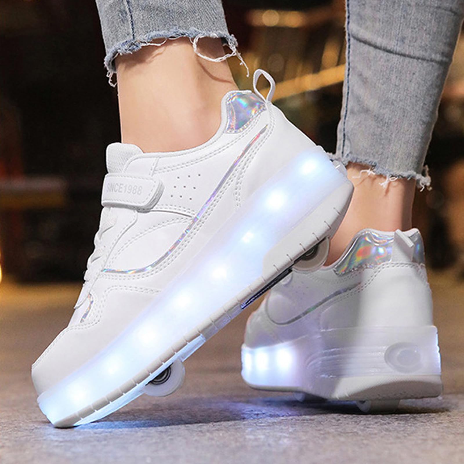 Buty na kółkach dla dziewczynek chłopców, dziecięce buty na kółkach, buty z podwójnymi kołami, migające światła LED, wrotki, 2 w 1 wysuwane wrotki