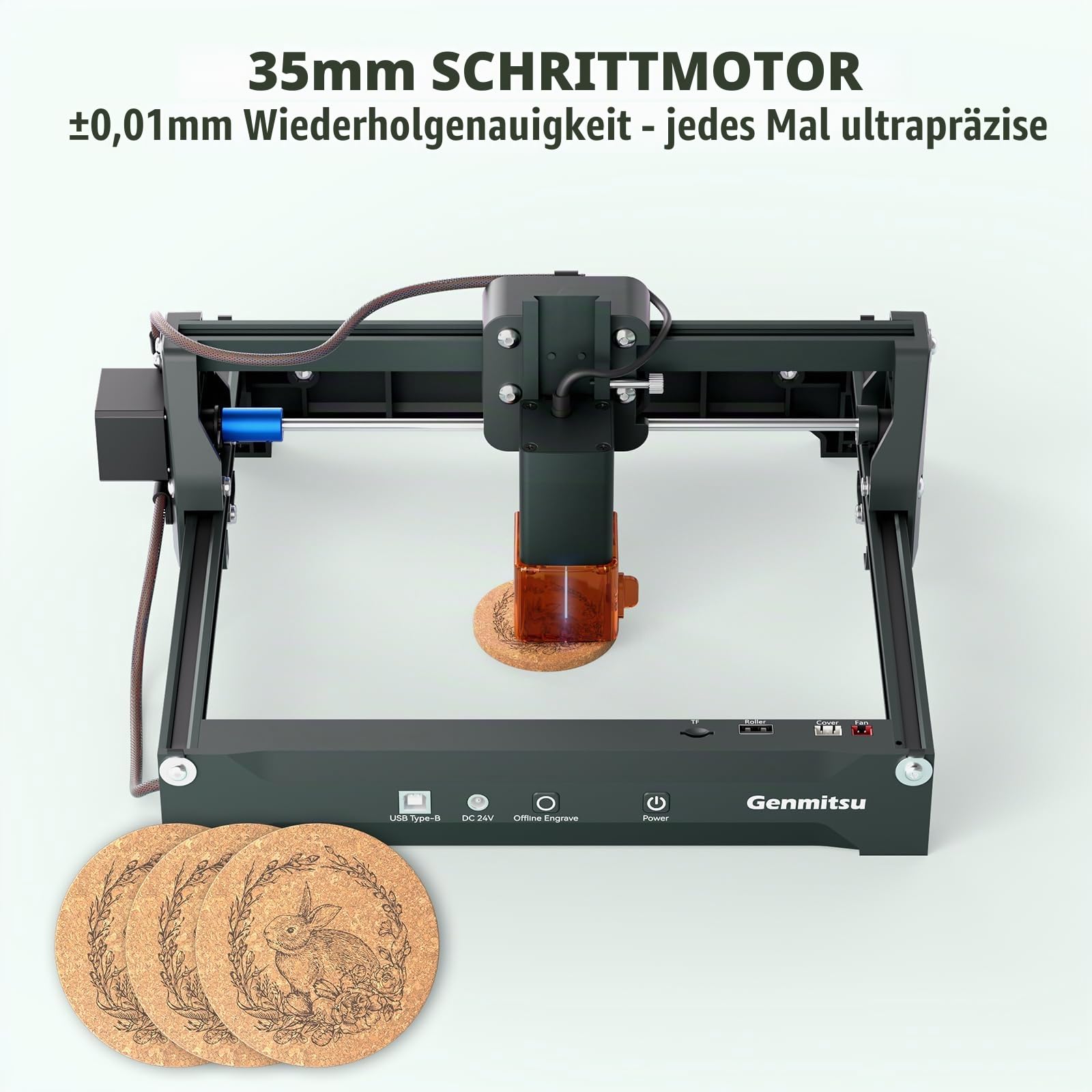 Genmitsu 2,5w Kortek Tragbarer Laser Graviermaschine, 200x150mm | Plug-and-Play, Präzises Gravieren und Schneiden von Papier, Leder mit ±0,01mm Wiederholgenauigkeit, Klasse 1
