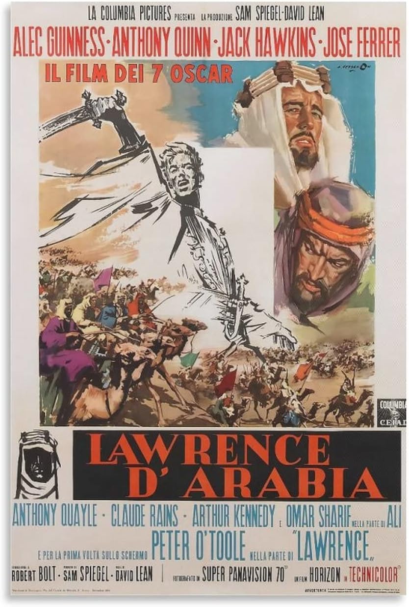 SSJS Lawrence D Arabia Film Posters Wall Art For Home Office Wall Classroom Decor Office Wall Art Home Gym Posters Canvas Painting 24x36inch(60x90cm)