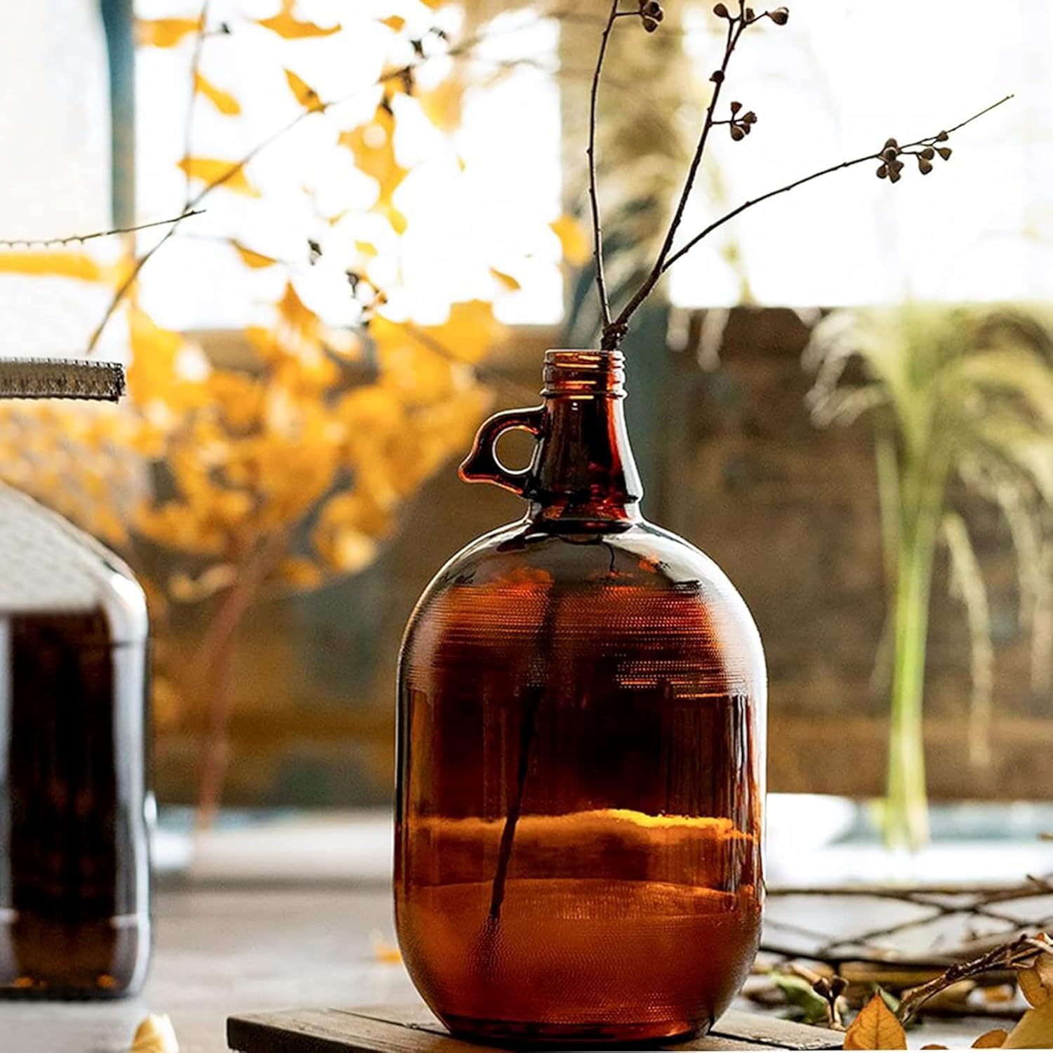 1 Gallon Brown,Glass Bottles with Air Tight Poly Caps. Perfect Glass Containers for Secondary Fermentation,Storing Kombucha,Brewing and Juicing, 2 Pack