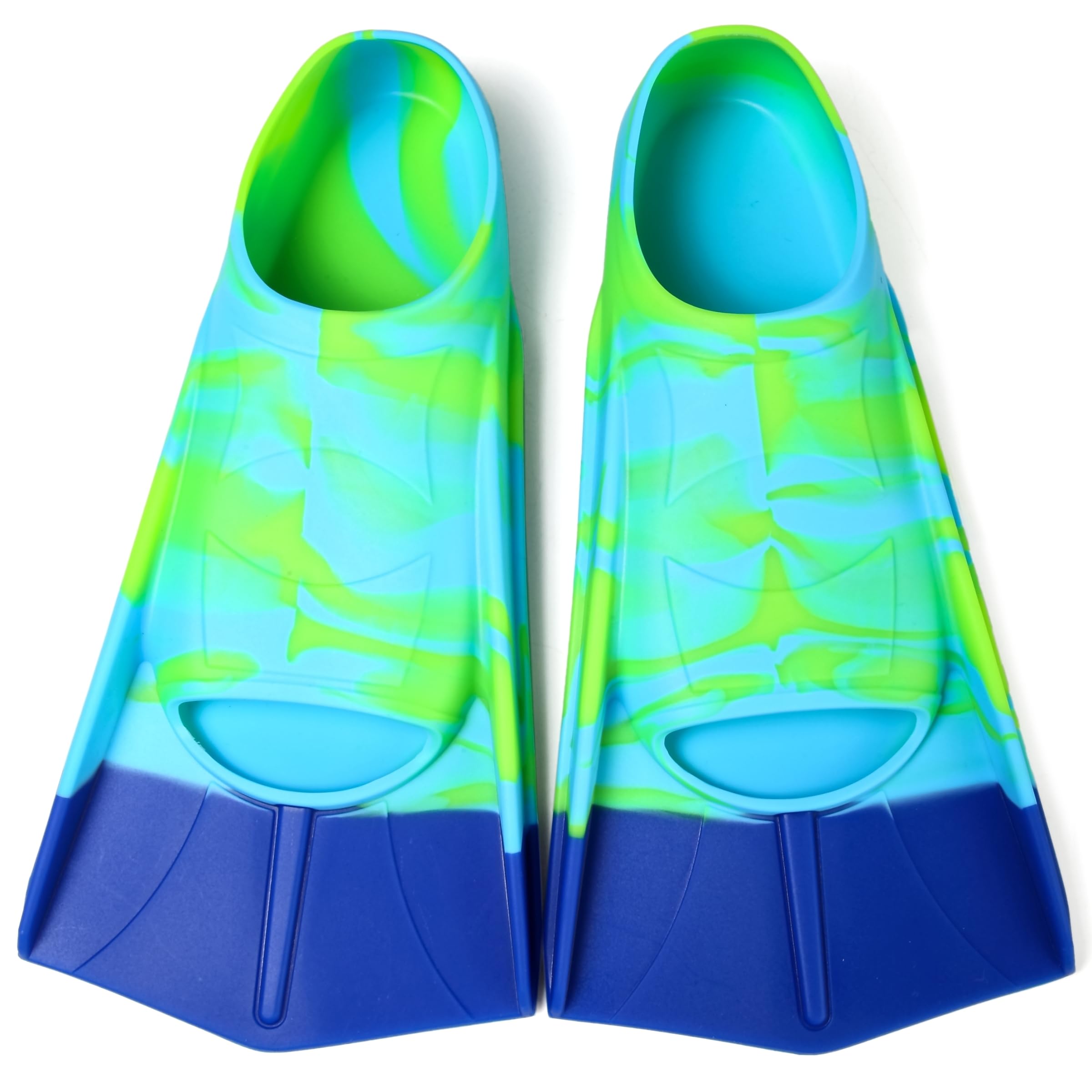 Fanwill Kids Swim Fins,Short Fins Swimming Flippers for Lap Swimming and Training for Child,Girls,Boys (A Colorful-Blue, XXS(US Kids 10-11.5))
