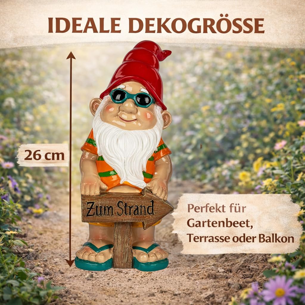 formano 3er Set Gartenzwerge lustige Gartendeko Figuren aus Kunststein handbemalt 26 cm Gartenfiguren mit glänzender Oberfläche für Garten Terrasse Balkon, dekorative Outdoor Zwerge