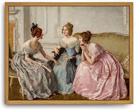 Roslynity Framed Canvas Wall Art Vintage Print Oil Paintings Victorian Women Gossip Girls Regency Retro Gallery Aesthetic Artwork for Home Living Room Bathroom Bedroom Wall Decor (8"x10")