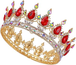 Kamirola Vintage Royal Queen Teardrop Rhinestone Diadem Tiaras Crown Pageant Prom Diadem Bride Wedding Hair Jewelry Accessories (AB stone-gold)