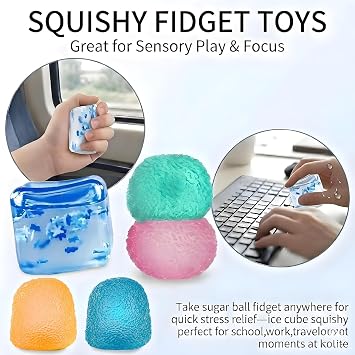 6Pcs Squishy Set, Squishy And Squeeze Toys | 6-Pc set in display box. Features textured balls & snowflake cubes. Flexible elastomer material for tactile sensory play