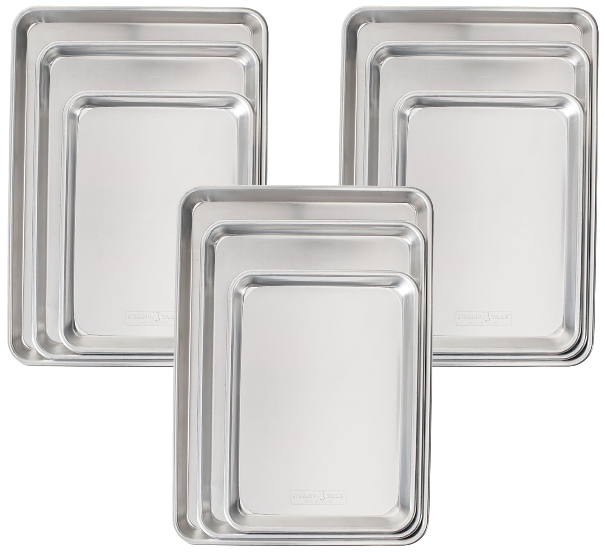 Nordic Ware Naturals 3 PieceSet-USA Made Aluminum Commercial Quality SheetPan for Baking or Roasting,Encapsulated Galvanized Steel Rim Prevents Warping; HalfSheet,Jelly Roll &amp;Quarter-Sheet,(Pack of 3)