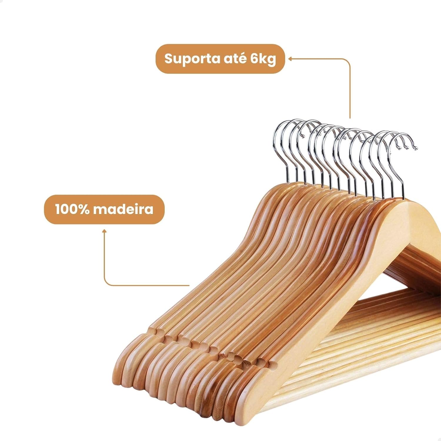 Kit 30 Cabides de Madeira Adulto 360° Para Roupas Calças Cor Marfim Envernizados Kit 30 Cabides de Madeira Adulto 360° Para Roupas Calças Cor Marfim Envernizados