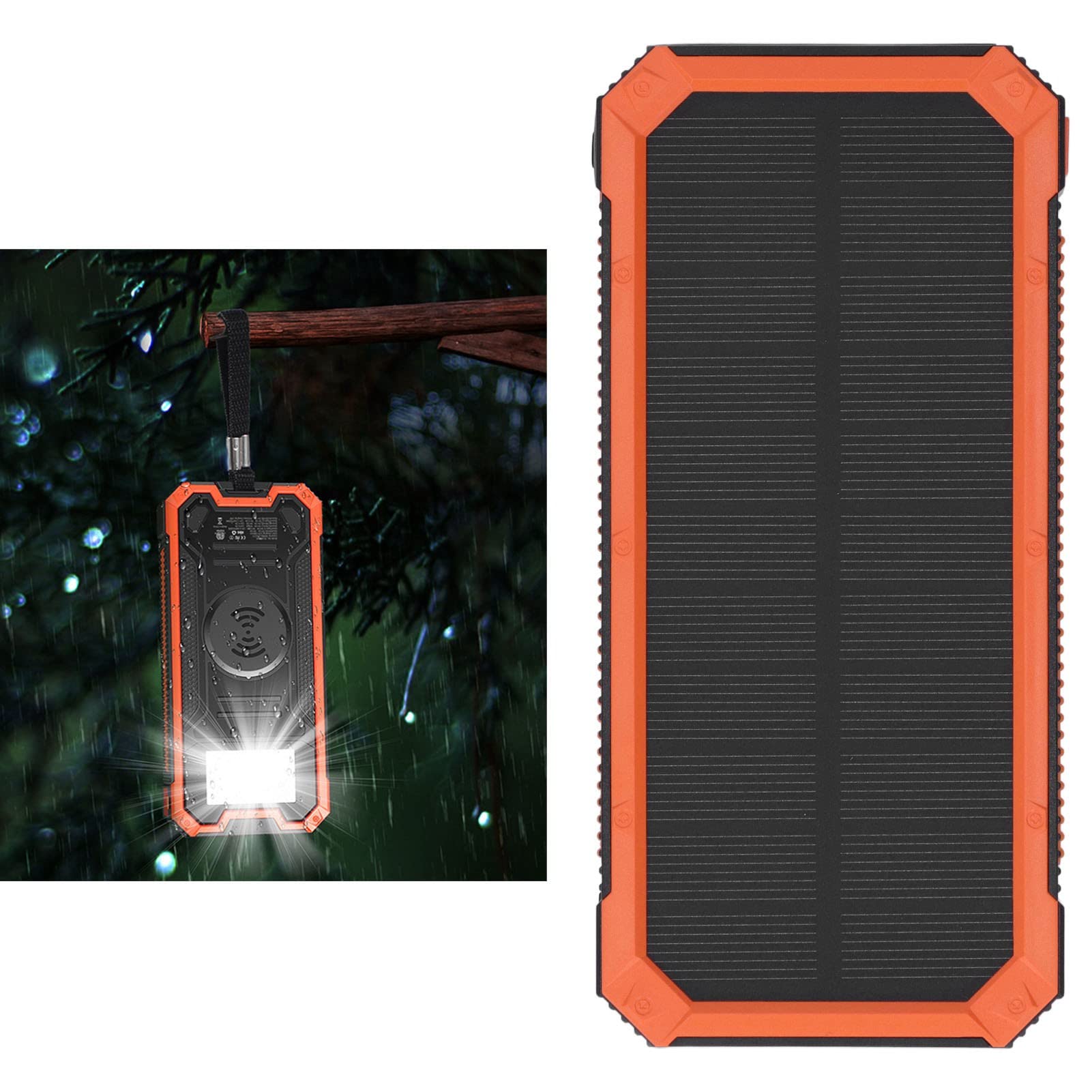 Alvinlite Power Bank Cargador Solar Naranja 30000mAh Batería Portátil PD Carga Rápida, Función SOS, Linterna USB C Carga Celular Impermeable, Paquete con Leds Linterna Dual USB 3 Puertos De Salida.