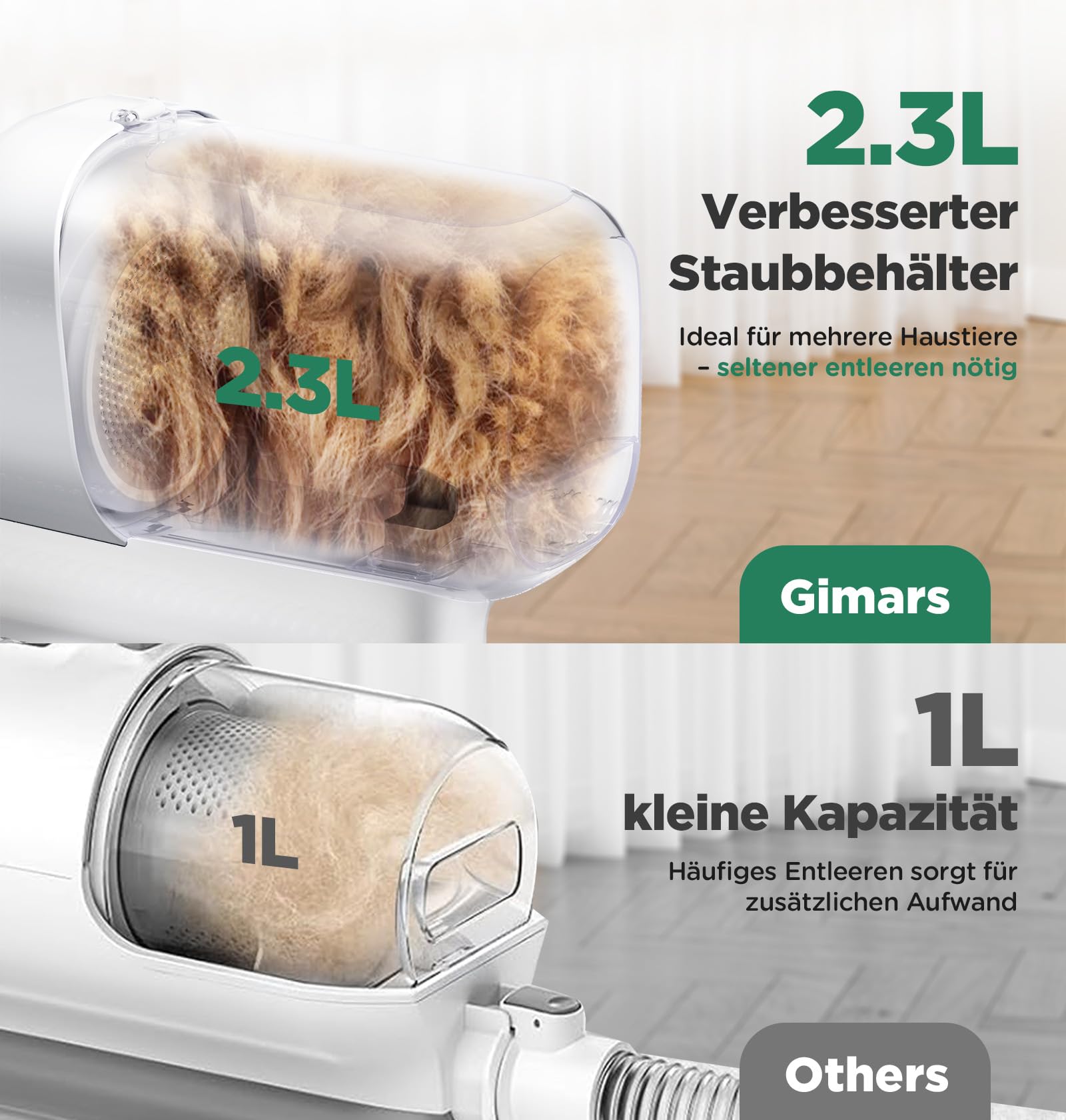 Gimars Hundeschermaschine mit Staubsauger, 2,3L Hundestaubsauger mit 12000 Pa Saugkraft, leises Schermaschine Katze Hund haarschneidemaschine mit 7 Pflegewerkzeugen, Tierhaarentferner mit hundebürste