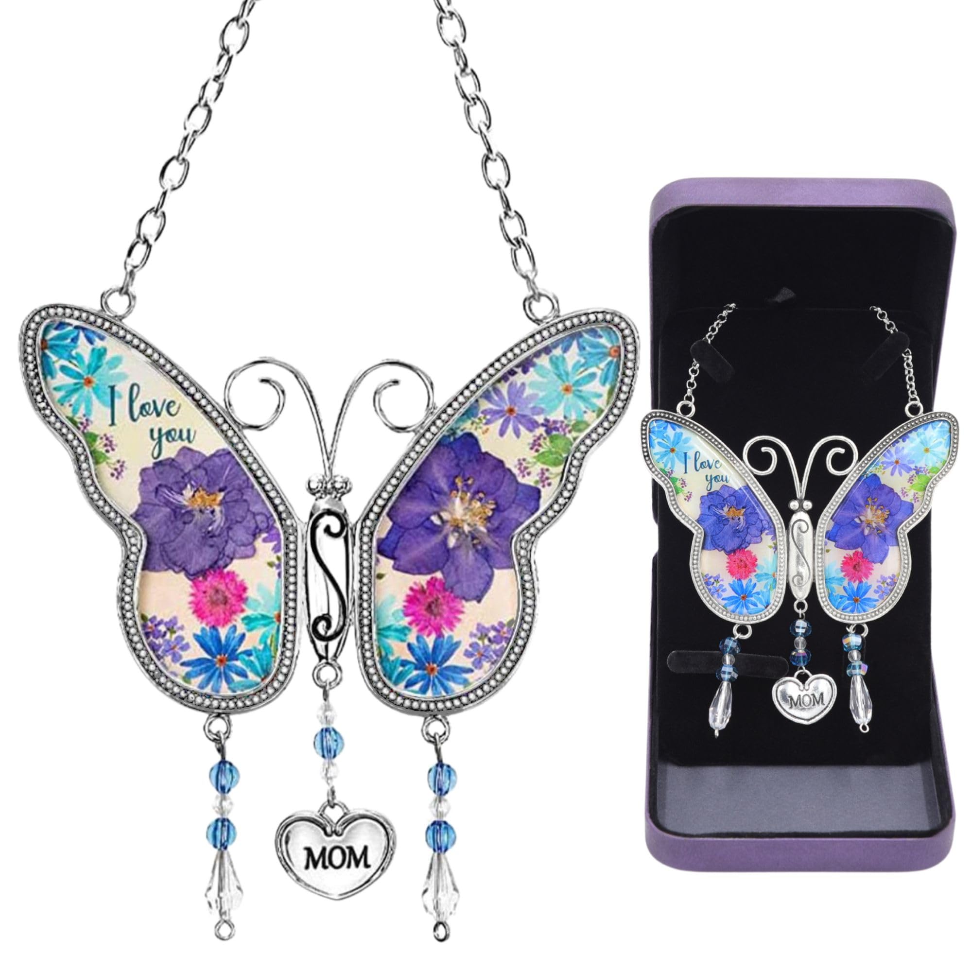 Fariita Butterfly Metal Suncatcher Wind Chimes with Gift Box Butterfly Home Decor Garden Patio Window Pendant for Mother's Day Birthday Grandma's Gifts