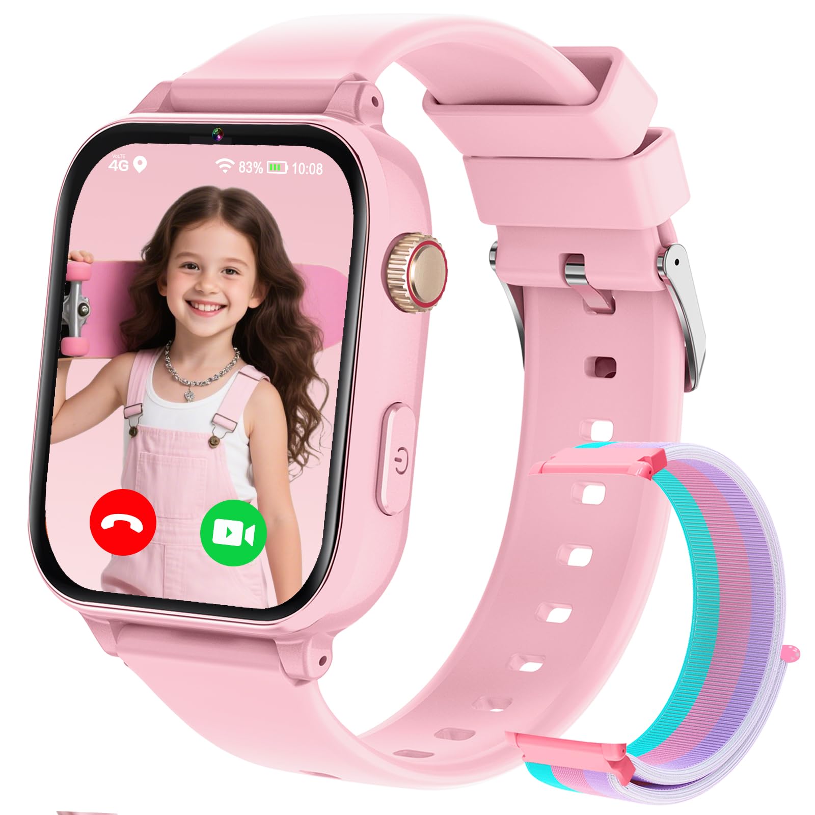 Reloj Inteligente Niño, 4G GPS Smartwatch Niños Niña, Videollamadas, Chat de Voz, SOS Modo Clase WIFI/LBS/GPS, Juegos Cámara, Reloj Niños Regalo para Niñas niños 4-12 años Regalo (Rosaoscuro)