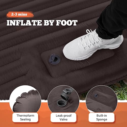 Miniatura 5 de TOBTOS Colchoneta de dormir doble para campamento, extra gruesa de 6 pulgadas, colchón de campamento para 2 personas con almohada incorporada,