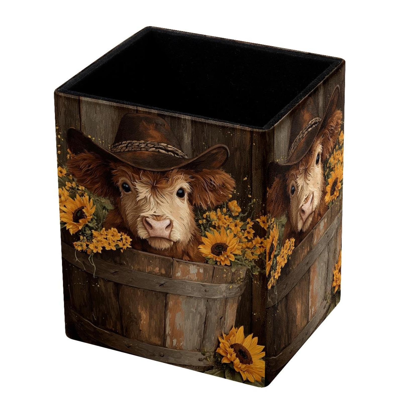 VAPOKF Pencil Holders for Desk, Highland Cow Printed Pen Holders Pen Pot Makeup Brushes Storage Desktop Stationery Supplies Organiser for Home Office