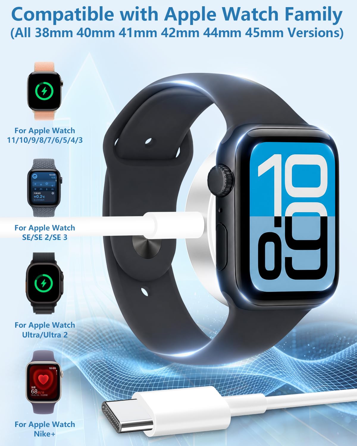 Stuffcool Magnetisches Ladekabel für Apple-Watch-Ladegerät, 2 Stück, 2 m, USB C auf iWatch, tragbares, kabelloses Schnellladekabel für Apple-Watch-Serie Ultra/11/10/9/8/7/6/SE/5/4/3/2