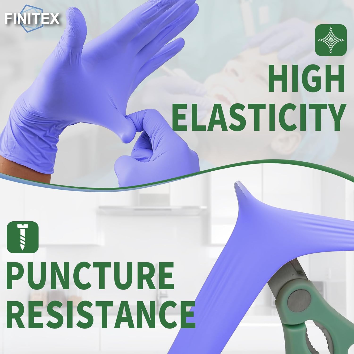 FINITEX Nitrile Disposable Medical Exam Gloves - Ice Blue 3.2 mil Latex-Free Gloves Examination Cleaning Food Gloves