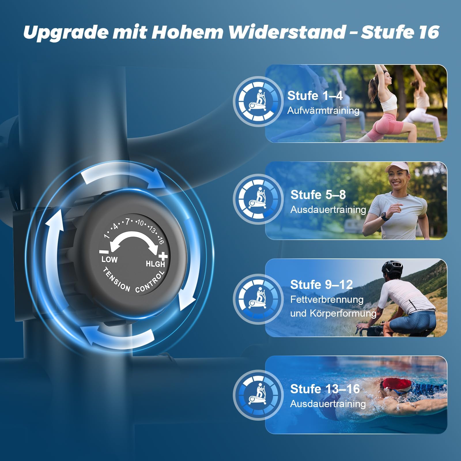 Crosstrainer, 3-in-1 Ultraleiser Crosstrainers mit 16 Widerstandsstufen, 8 kg Schwungrad, 16,5 Zoll Schrittlänge, LCD-Display, Belastbar Bis 150 kg, Ellipsentrainer für Zuhause