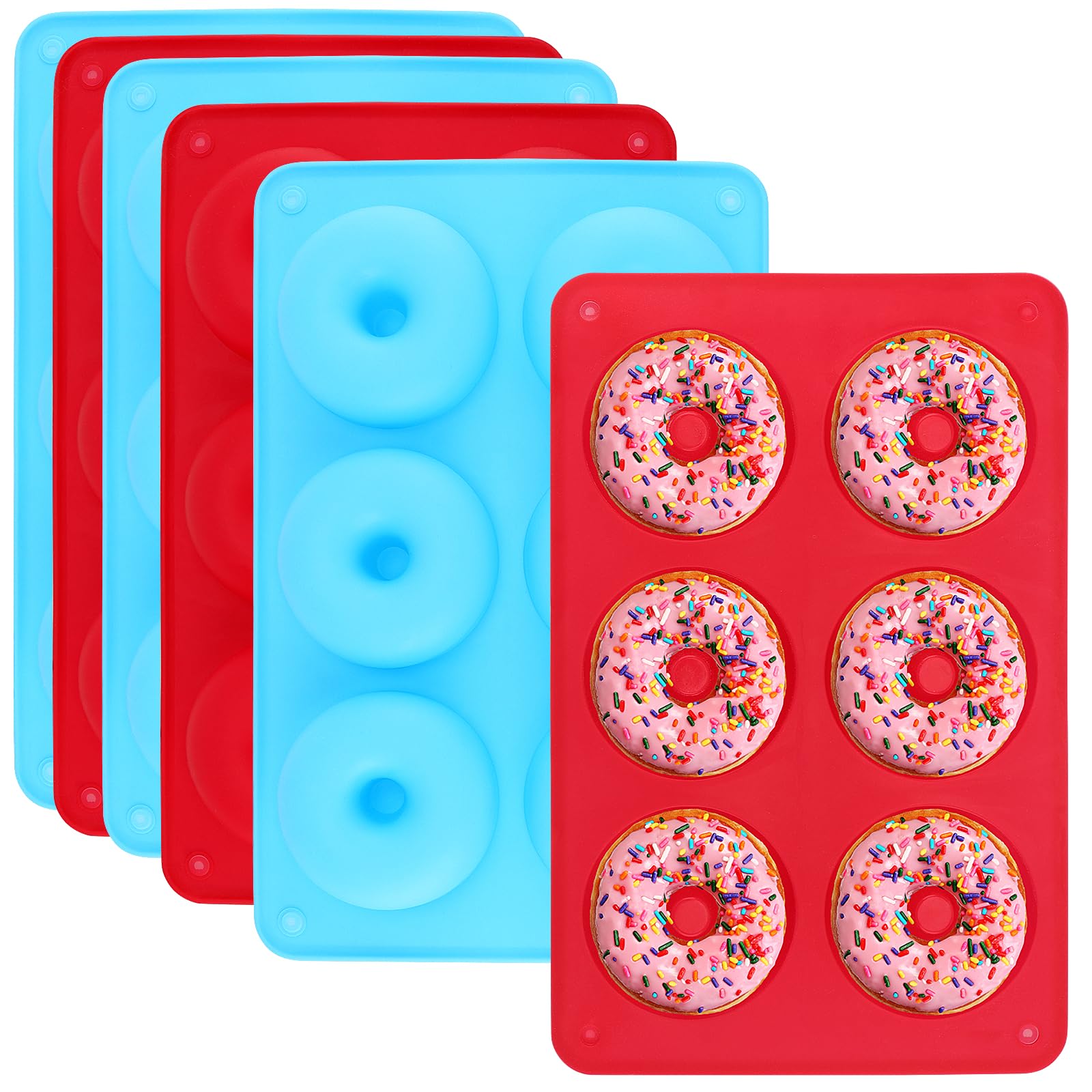 HAKZEON 6 Pack Donut Pan Silicone Baking Mold, Non Stick Doughnut Baking Pans for 6 Full-Size Donuts Cake Biscuit Bagels Muffins, Dishwasher Oven Safe