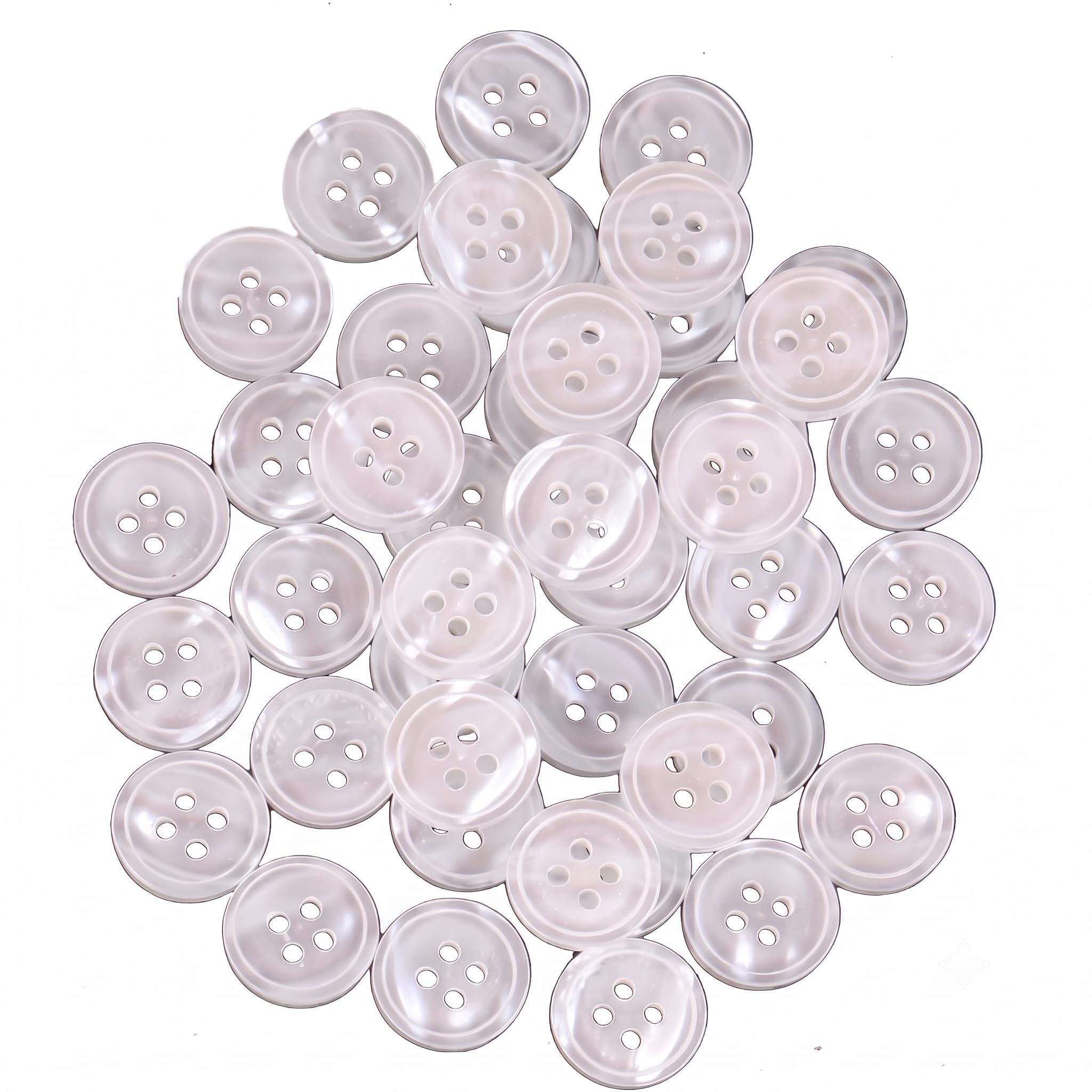 Polyester Round Buttons with 4 Holes, 11 mm, White, Pack of 50-image-49