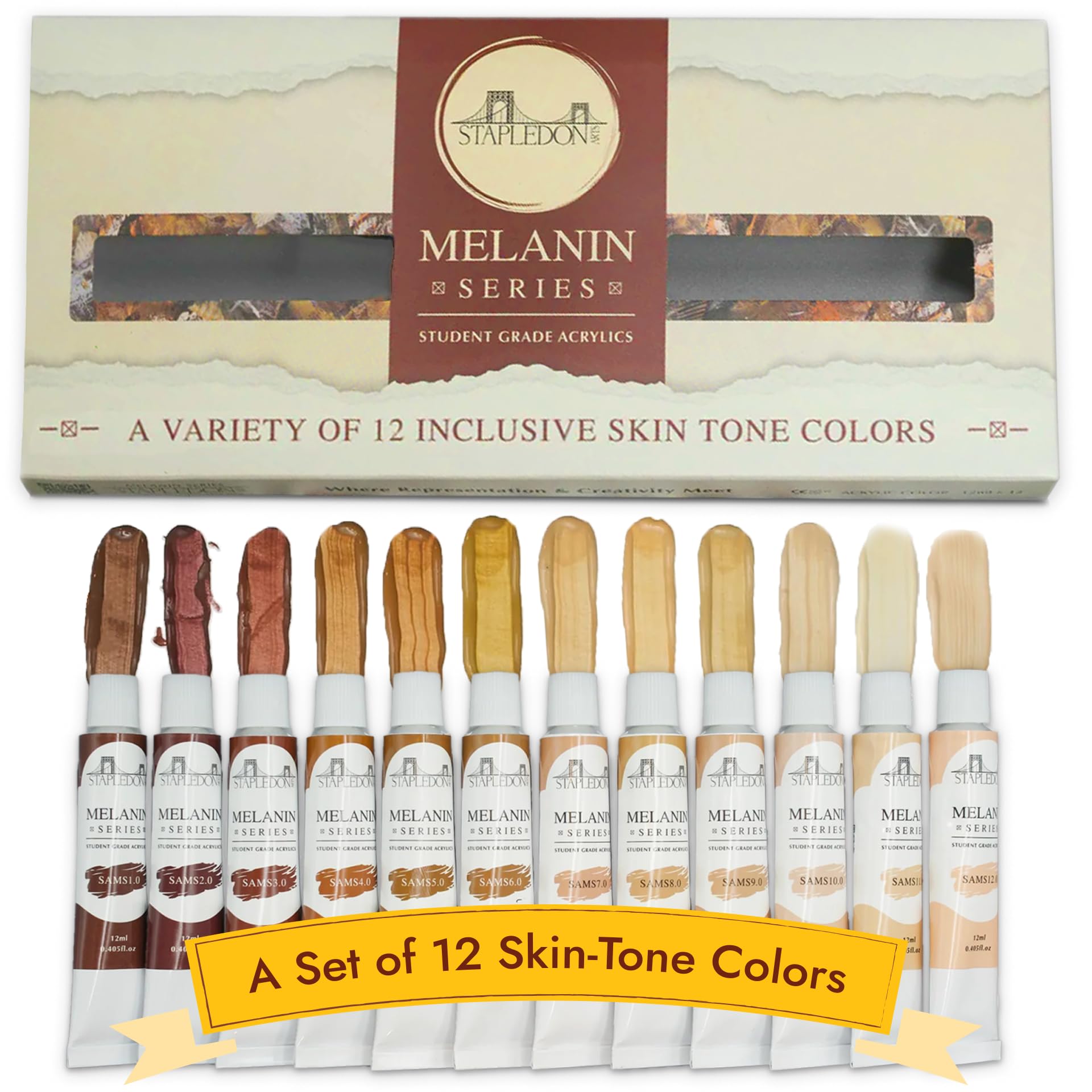 Seria Melanin - farby akrylowe do odcienia skóry (12 kolorów, tubki 12 ml)