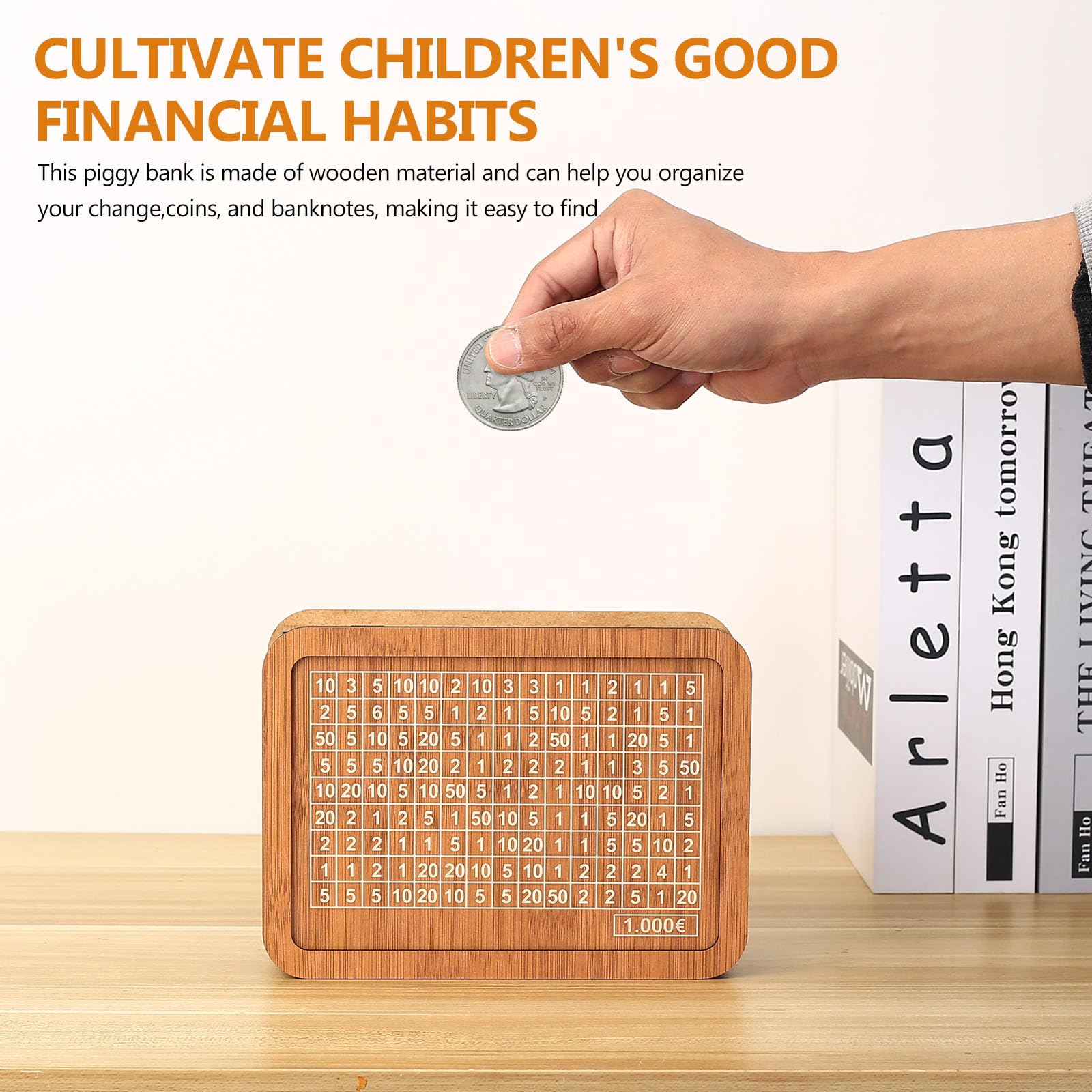 Salvadanaio In Legno Con Contatore E Obiettivo 1000€ - Cassaforte Per Risparmio Con Numeri, Educativo Per Bambini E Adulti, 17x12,5x6,7 Cm - 2