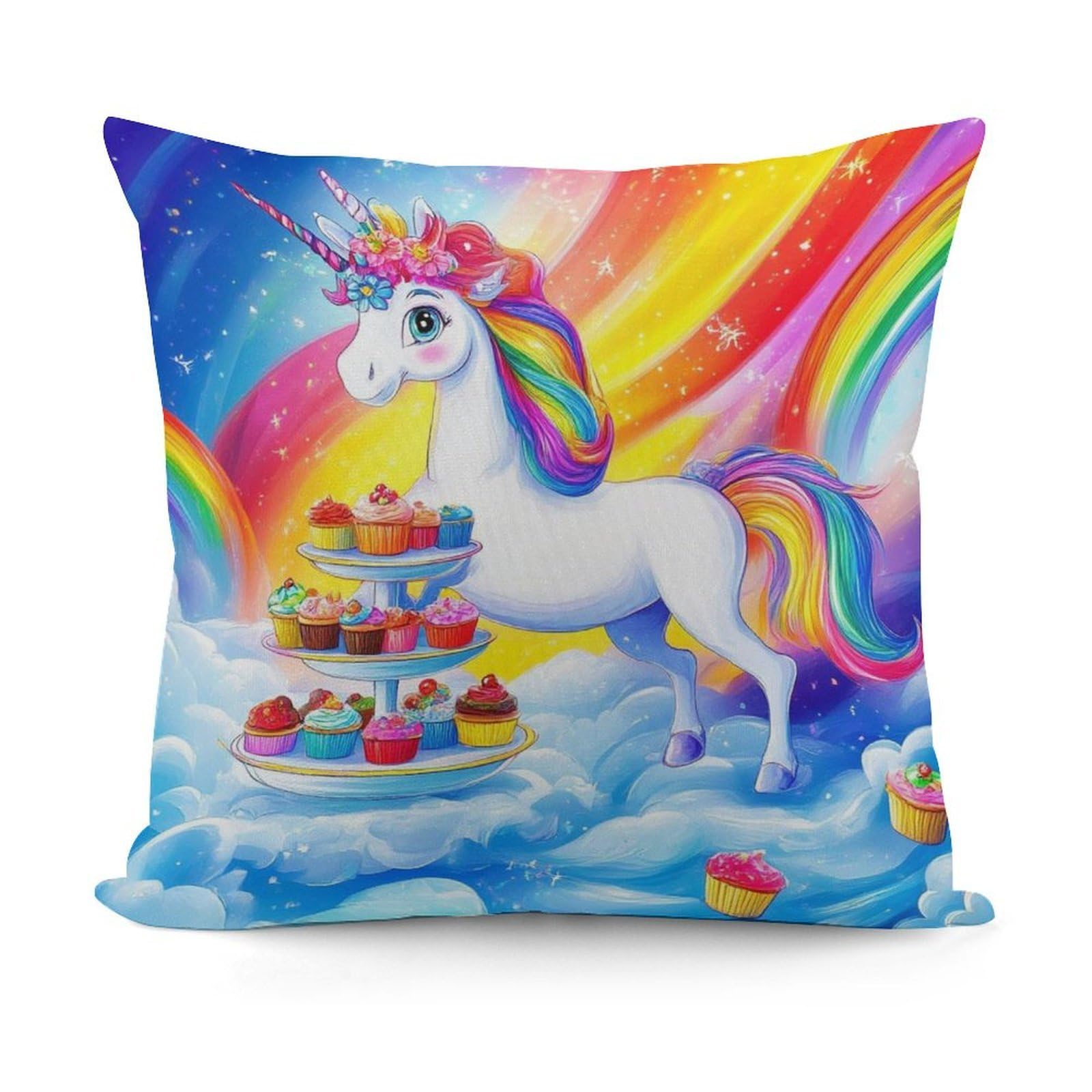 Smazdfxx Picture(743) Fashion Decorative Throw Pillow Covers Couch Cushion Case Soft Cute Cartoon Unicorns Rainbow Art Pillowcases For All Seasons