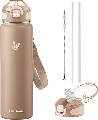 Miniatura 36 de Enerbone - Botella de agua aislada de 32 onzas, botella de acero inoxidable con correa para transporte, diseño de aislamiento al vacío de doble para