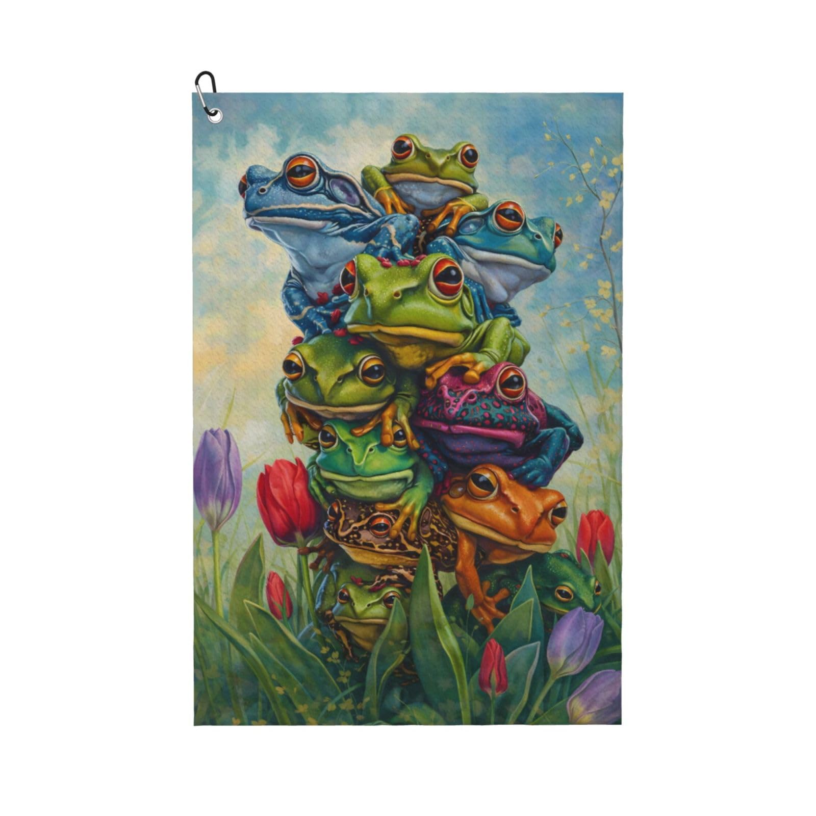 Oudrspo Fantasy Colorful Frog & Flower Multi-Functional Golf Towel | Absorbent Quick Drying 16x24in