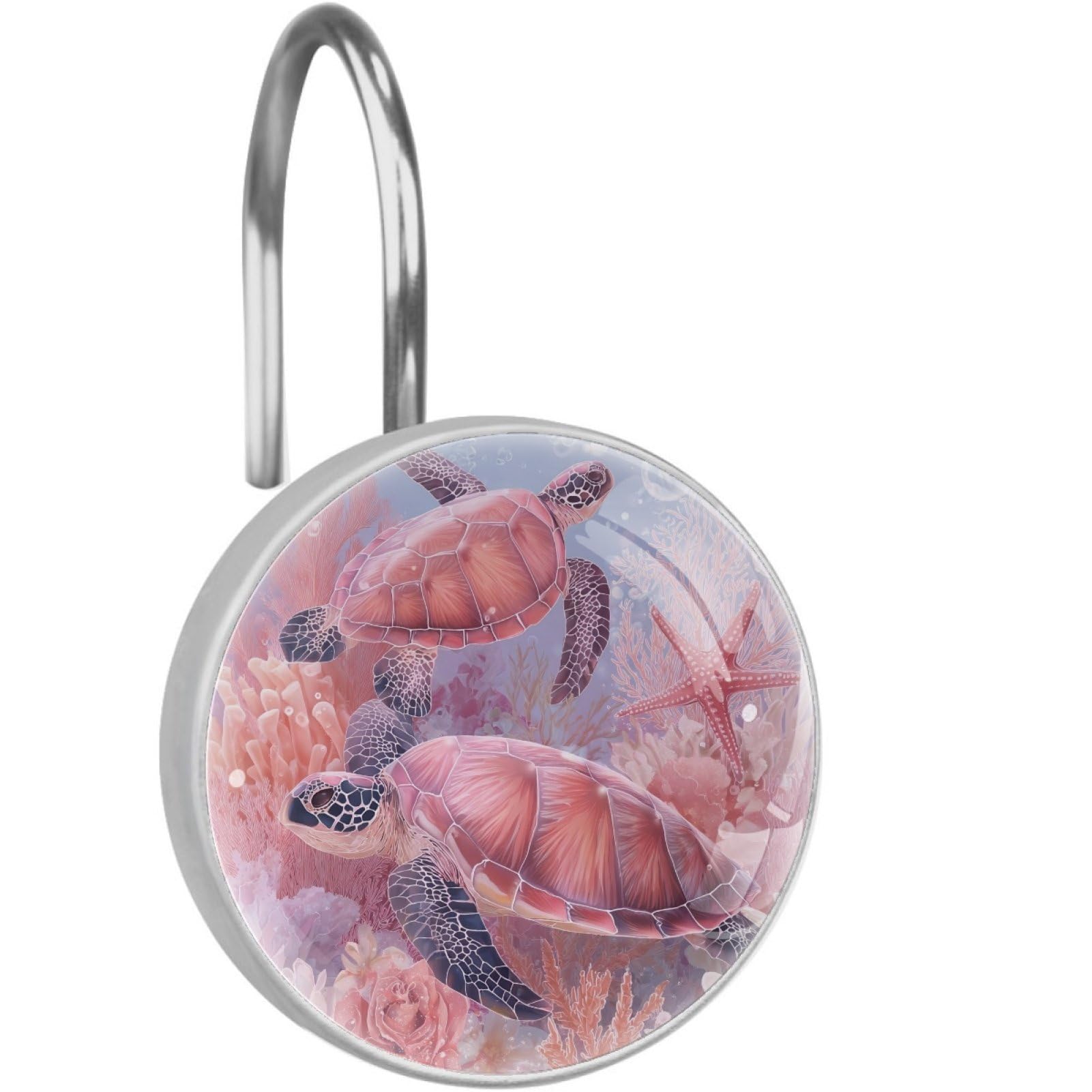 VAPOKF Decorative Shower Curtain Hook: Pink Sea Turtle Rustproof Stainless Steel Shower Curtain Ring for Bathroom - Shower Curtain Hook & Hangers - Set of 12