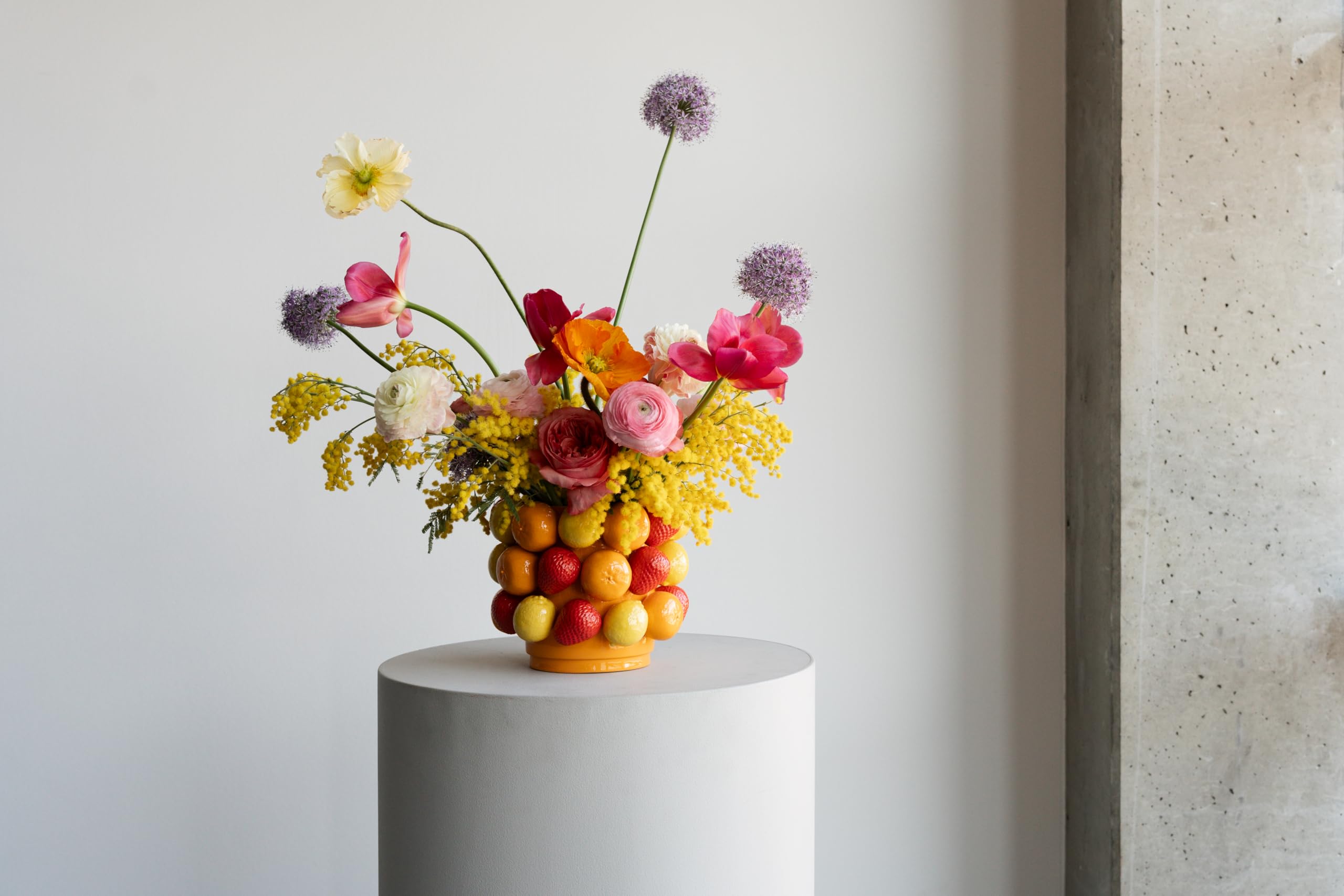 Kare Design Vaso Fruit Parade, giallo/rosso, altezza 20 cm, porcellana, vaso per fiori, vaso da tavolo, soggiorno