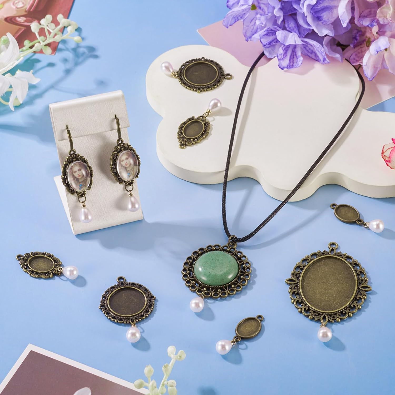 Alloy Blank Bezel Pendant Trays,Cabochon Blanks Jewelry Bezels for Jewelry Making,Plain Edge Photo Metal Antique Alloy Cabochon Settings for DIY Earrings Dangle Necklace - Image 4