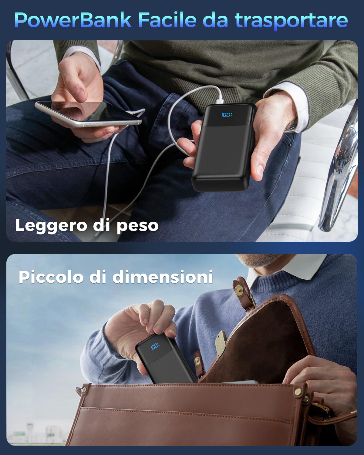 Power Bank 60000mah Caricatore Portatile | PD3.0 QC3.0 Ricarica Rapida, Ingresso e Uscita USB-C, 4 Uscite e 2 Ingressi, Batteria Esterna per iPhone e Altro